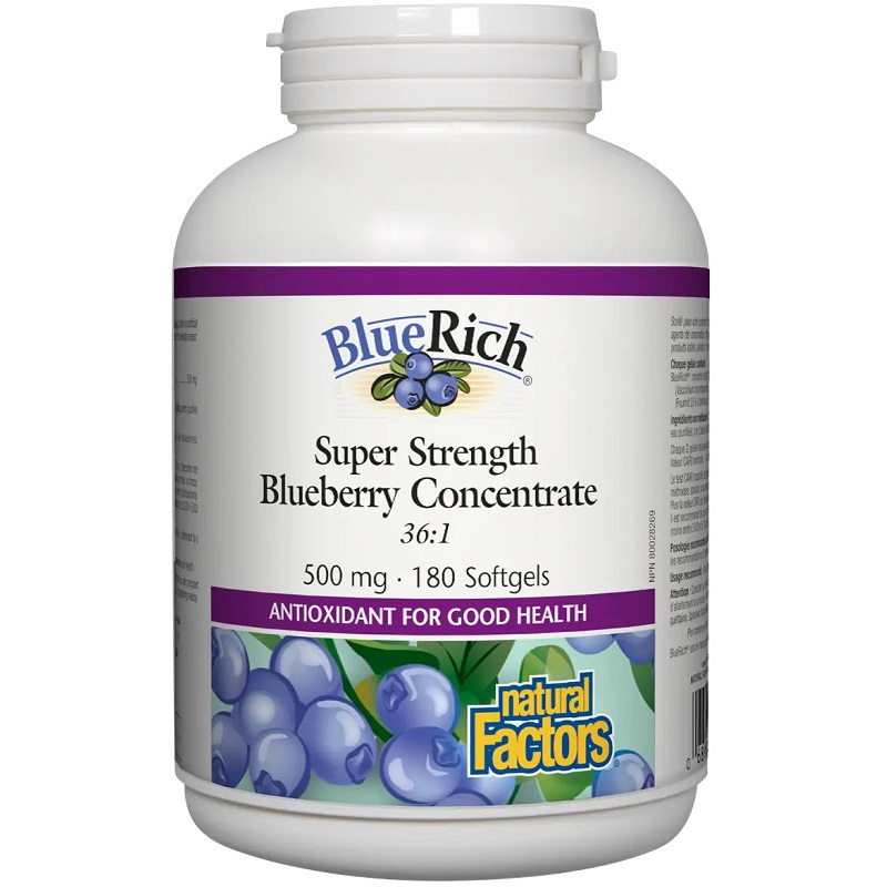 Natural Factors Super Strength Blueberry Concentrate 500 mg, 180 Softgels