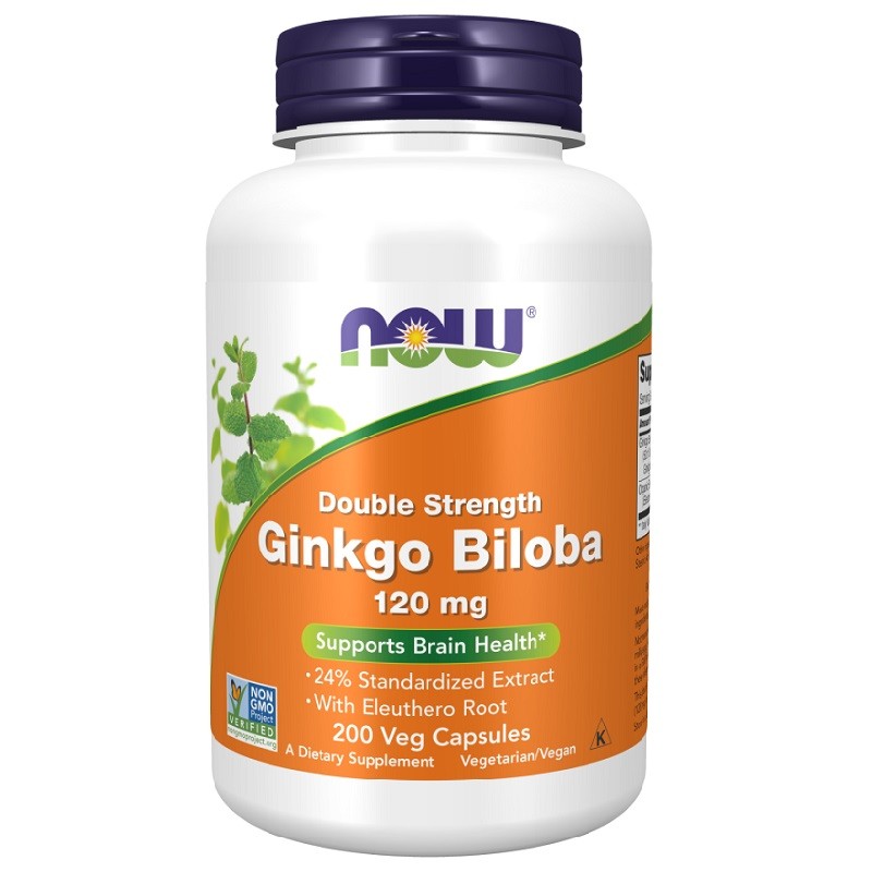 NOW Ginkgo Biloba Double Strength 120mg, 200 Veg Capsules NOW Ginkgo Biloba Double Strength 120mg, 200 Veg Capsules