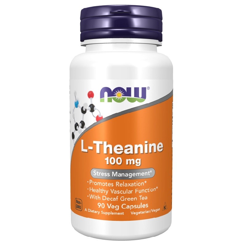 NOW L-Theanine with Decaf Green Tea 100 mg, 90 Veg Capsules