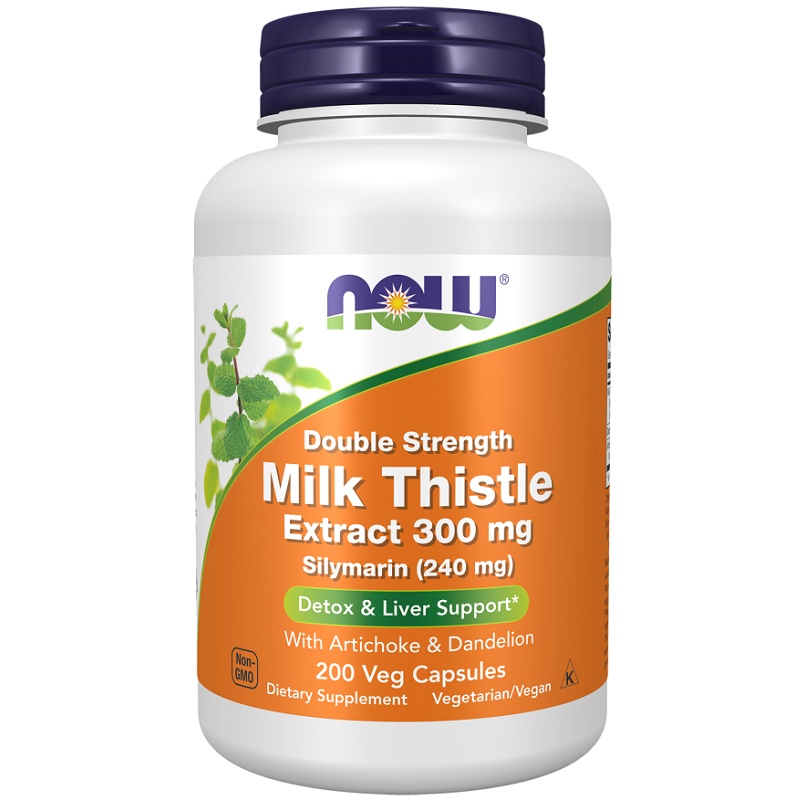 NOW Milk Thistle Extract with Artichoke and Dandelion 300 mg Double Strength, 200 Veg Capsules