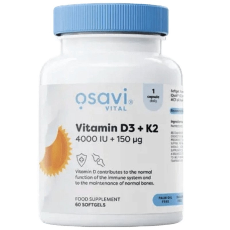 Osavi Vitamin D3 + K2, 4000 IU + 150 mcg, 60 Softgels Osavi Vitamin D3 + K2, 4000 IU + 150 mcg, 60 Softgels